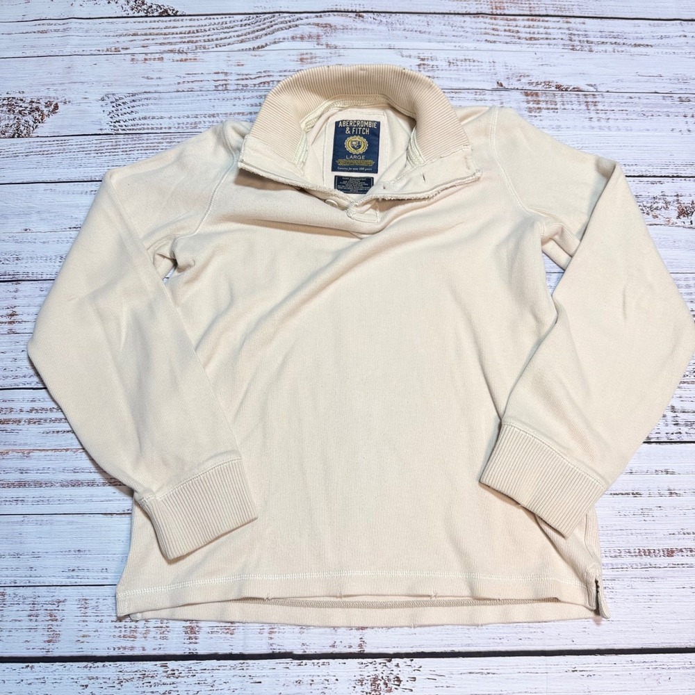 Abercrombie & Fitch Vtg Henley Pullover Large Cream Cotton Mock Neck 90s Y2K USA